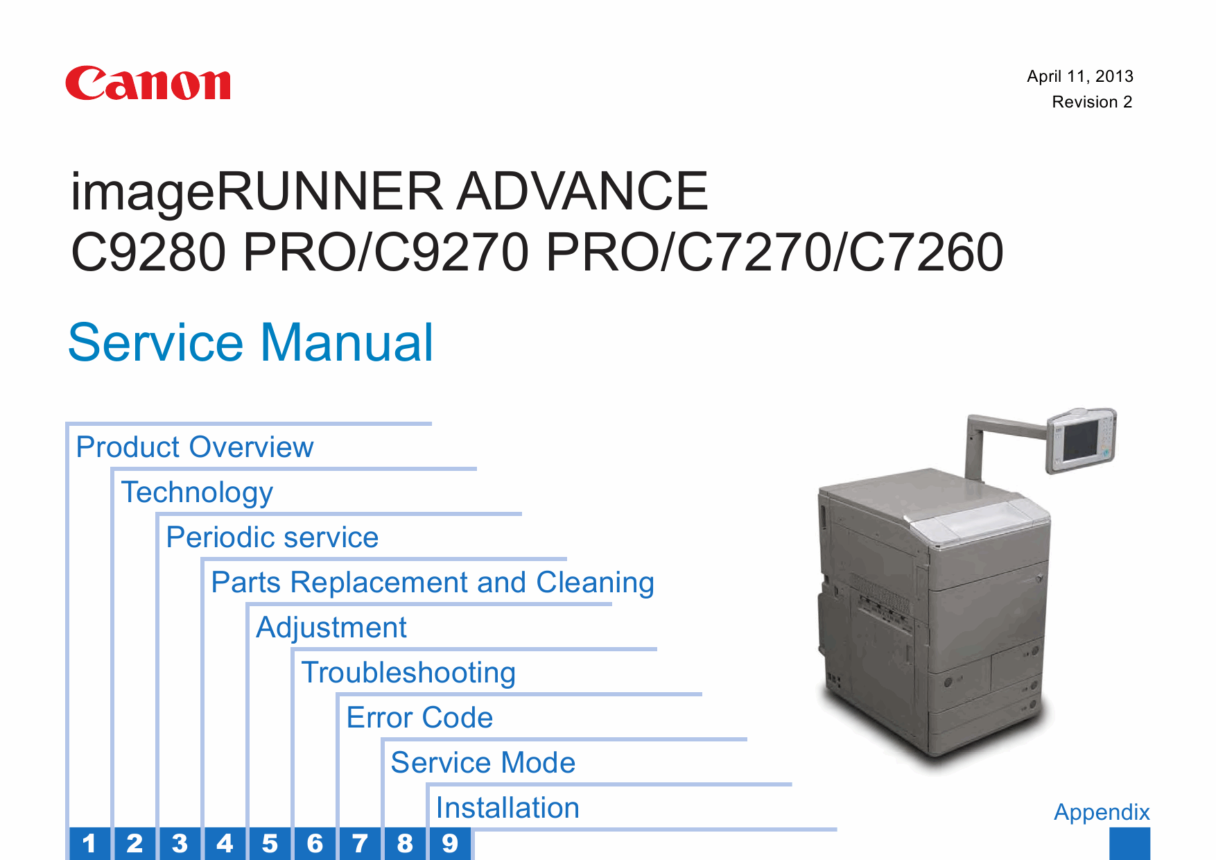 Canon imageRUNNERADVANCEiR C7260 C7270 C9270 C9280Pro Service Manual